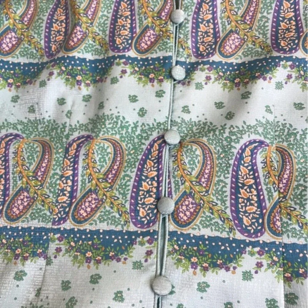 Vintage Adrianna Papell Paisley Silk Jacket Button Front Round Neck Women 12